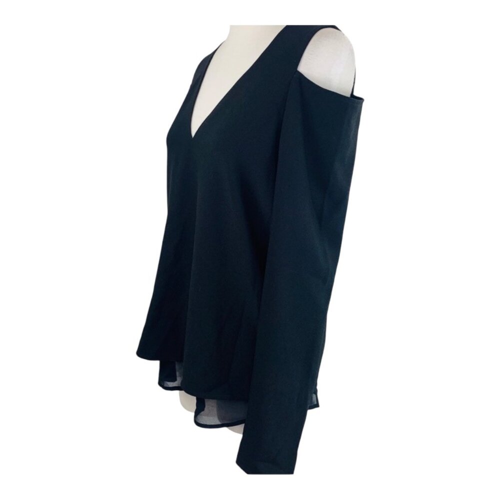 Cooper & Ella Black Cold Shoulder V-Neck Blouse Womens Size S - Picture 8 of 8